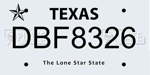 DBF8326 Texas License Plate