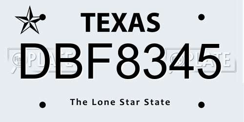DBF8345 Texas License Plate