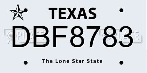 DBF8783 Texas License Plate