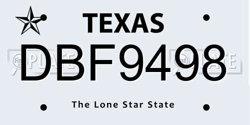 DBF9498 Texas License Plate