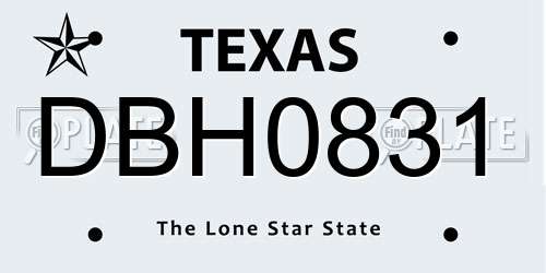 DBH0831 Texas License Plate
