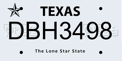 DBH3498 Texas License Plate