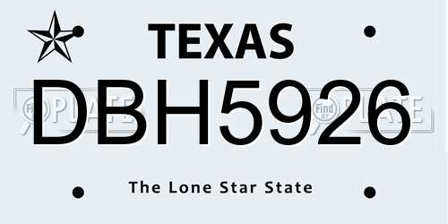 DBH5926 Texas License Plate