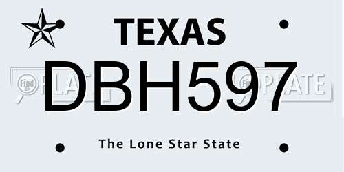 DBH597 Texas License Plate