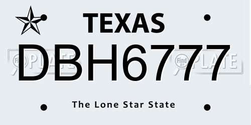 DBH6777 Texas License Plate