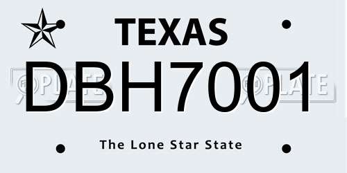 DBH7001 Texas License Plate