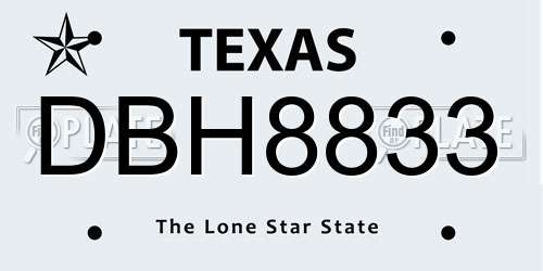 DBH8833 Texas License Plate