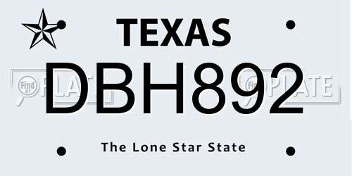 DBH892 Texas License Plate