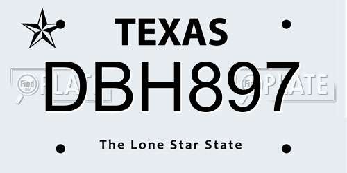 DBH897 Texas License Plate