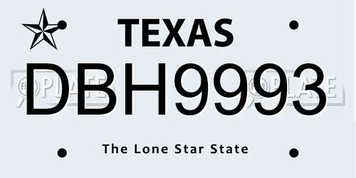 DBH9993 Texas License Plate