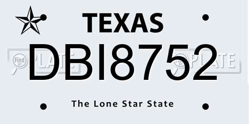DBI8752 Texas License Plate