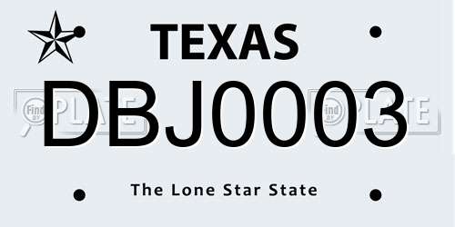 DBJ0003 Texas License Plate