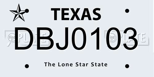DBJ0103 Texas License Plate
