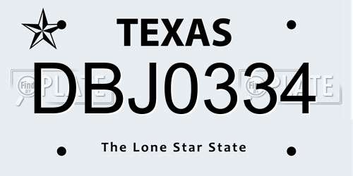 DBJ0334 Texas License Plate