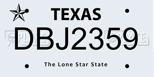 DBJ2359 Texas License Plate