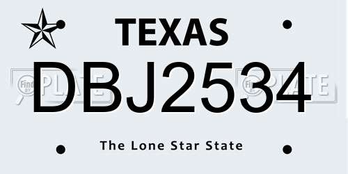 DBJ2534 Texas License Plate