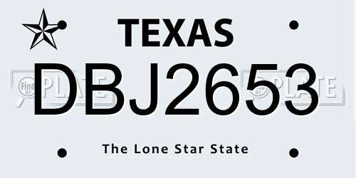 DBJ2653 Texas License Plate