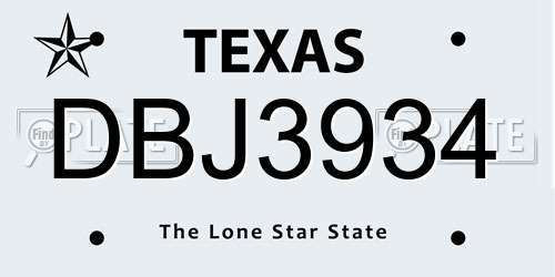 DBJ3934 Texas License Plate