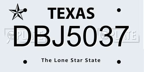 DBJ5037 Texas License Plate