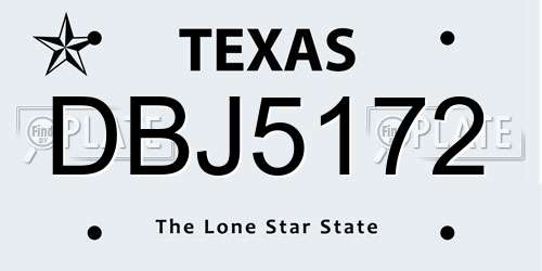 DBJ5172 Texas License Plate
