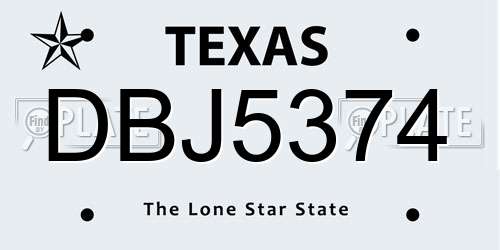 DBJ5374 Texas License Plate