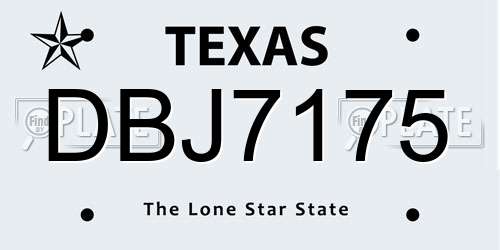 DBJ7175 Texas License Plate