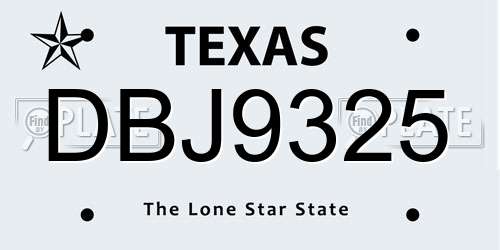 DBJ9325 Texas License Plate