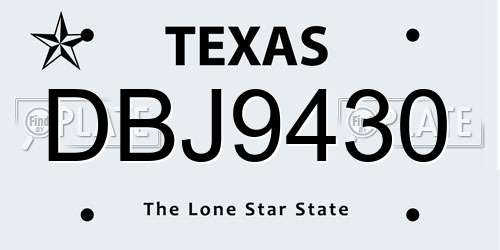 DBJ9430 Texas License Plate
