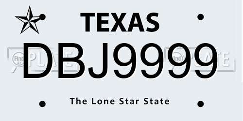 DBJ9999 Texas License Plate