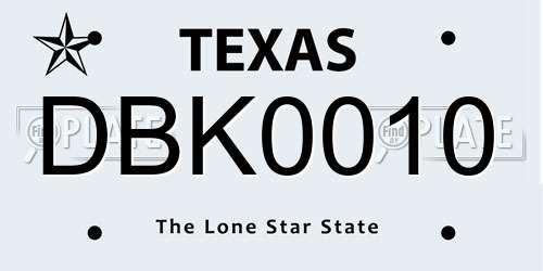 DBK0010 Texas License Plate