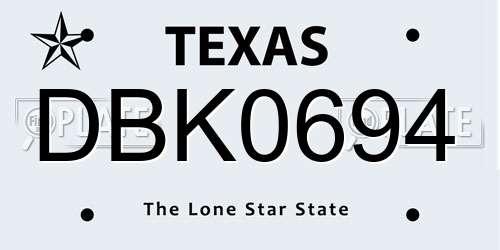 DBK0694 Texas License Plate