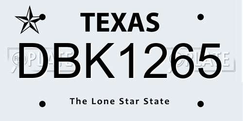 DBK1265 Texas License Plate