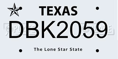 DBK2059 Texas License Plate