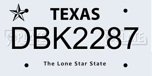 DBK2287 Texas License Plate