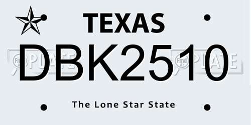 DBK2510 Texas License Plate