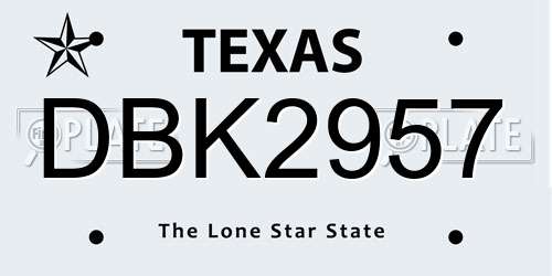 DBK2957 Texas License Plate