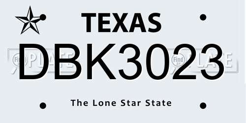 DBK3023 Texas License Plate