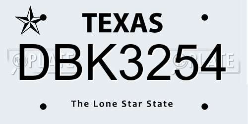DBK3254 Texas License Plate
