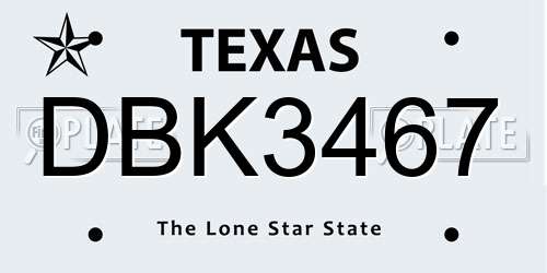 DBK3467 Texas License Plate
