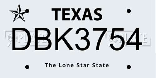 DBK3754 Texas License Plate