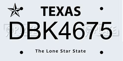 DBK4675 Texas License Plate