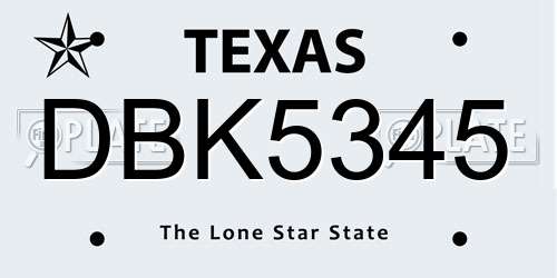 DBK5345 Texas License Plate