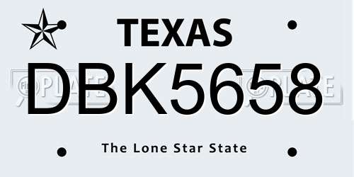 DBK5658 Texas License Plate