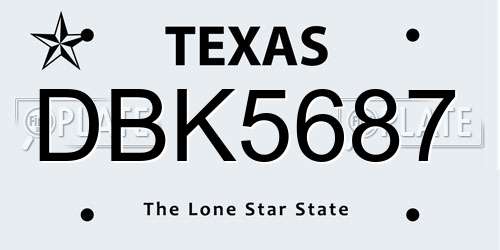 DBK5687 Texas License Plate