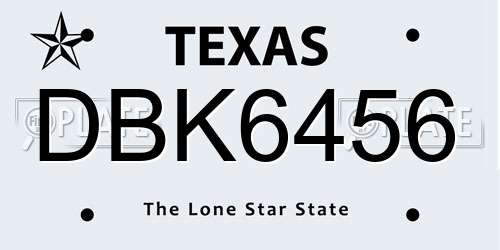 DBK6456 Texas License Plate