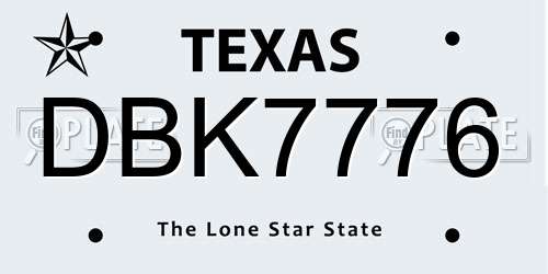 DBK7776 Texas License Plate