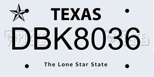 DBK8036 Texas License Plate