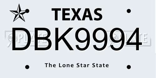 DBK9994 Texas License Plate