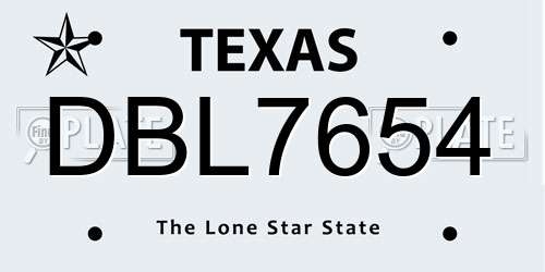 DBL7654 Texas License Plate