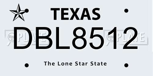 DBL8512 Texas License Plate